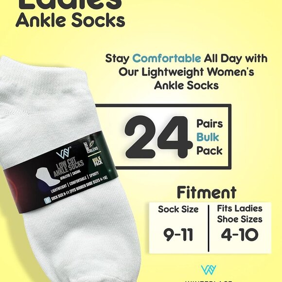 24 Pairs Ankle Socks for Women & Girls Bulk Pack, Fun Cute Low Cut No Show, Colo - Picture 3 of 9